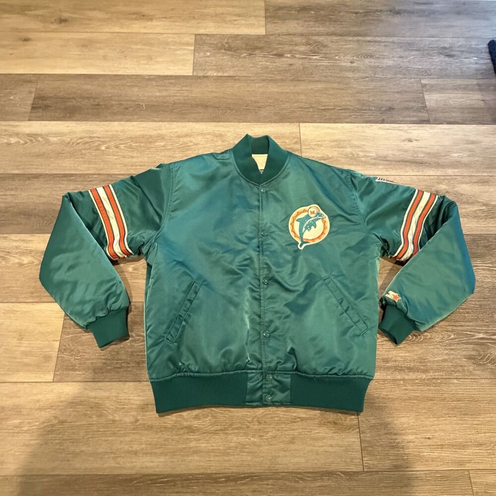 Vtg Miami Dolphins Jacket Mens Large Satin NFL Football Starter 90s USA
